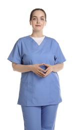 Photo of Portrait of professional nurse in uniform on white background