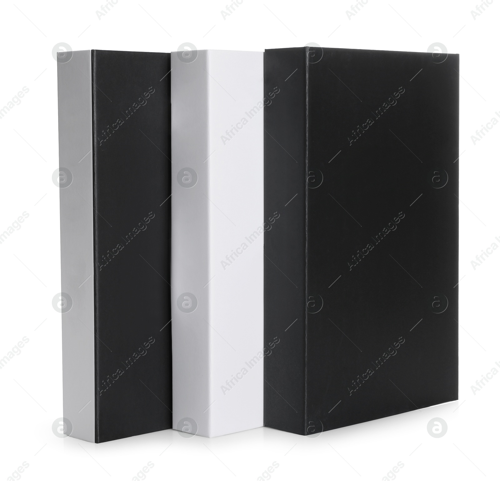 Photo of Hardcover books with different cities names isolated on white