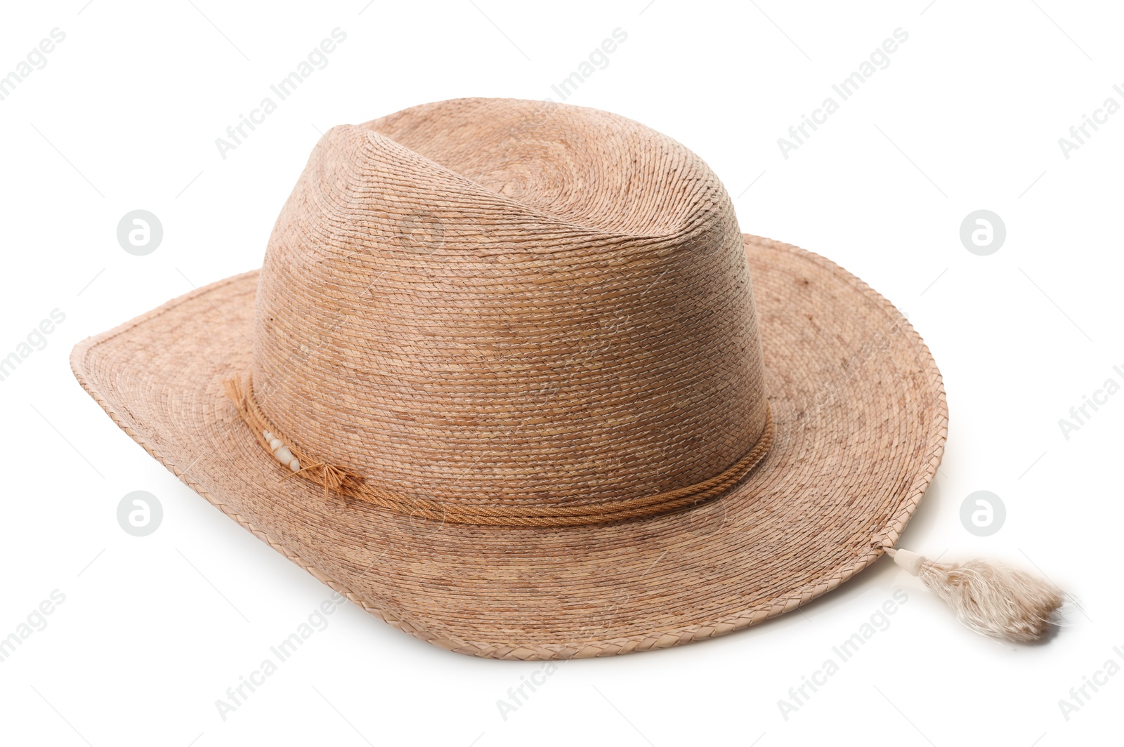 Photo of Straw hat isolated on white. Stylish headdress