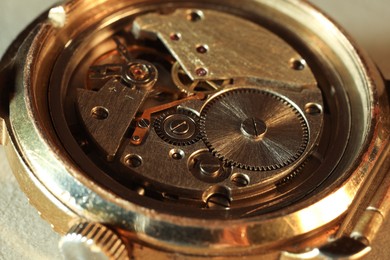 Photo of Mechanism of vintage wrist watch, closeup view