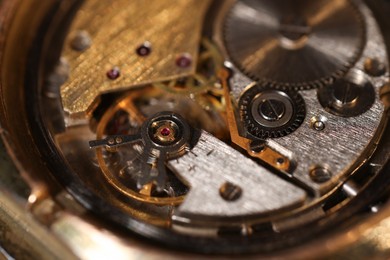 Photo of Mechanism of vintage wrist watch, closeup view