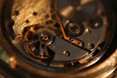 Photo of Mechanism of vintage wrist watch, closeup view