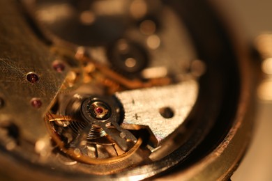 Photo of Mechanism of vintage wrist watch, closeup view