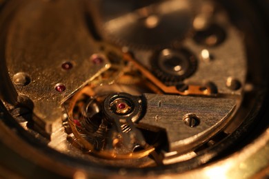 Photo of Mechanism of vintage wrist watch, closeup view