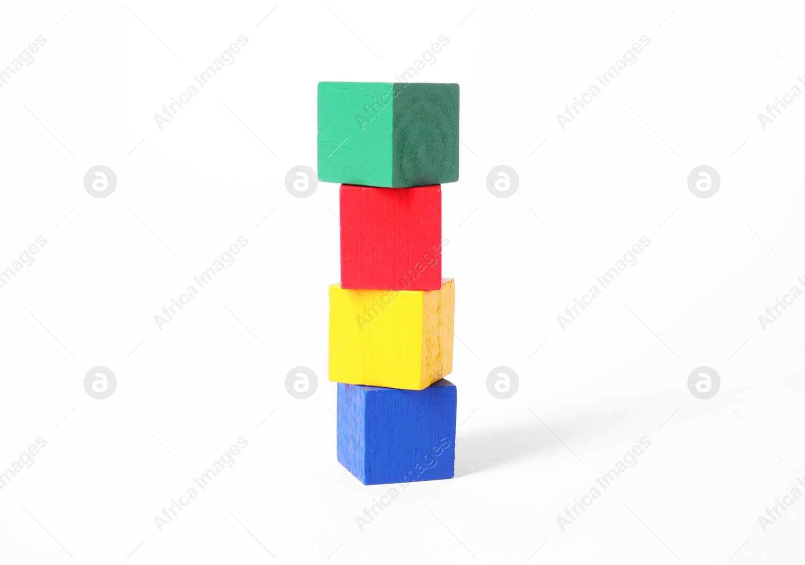 Photo of Many blank colorful cubes on white background