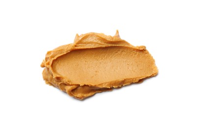 Photo of Tasty peanut butter isolated on white, top view