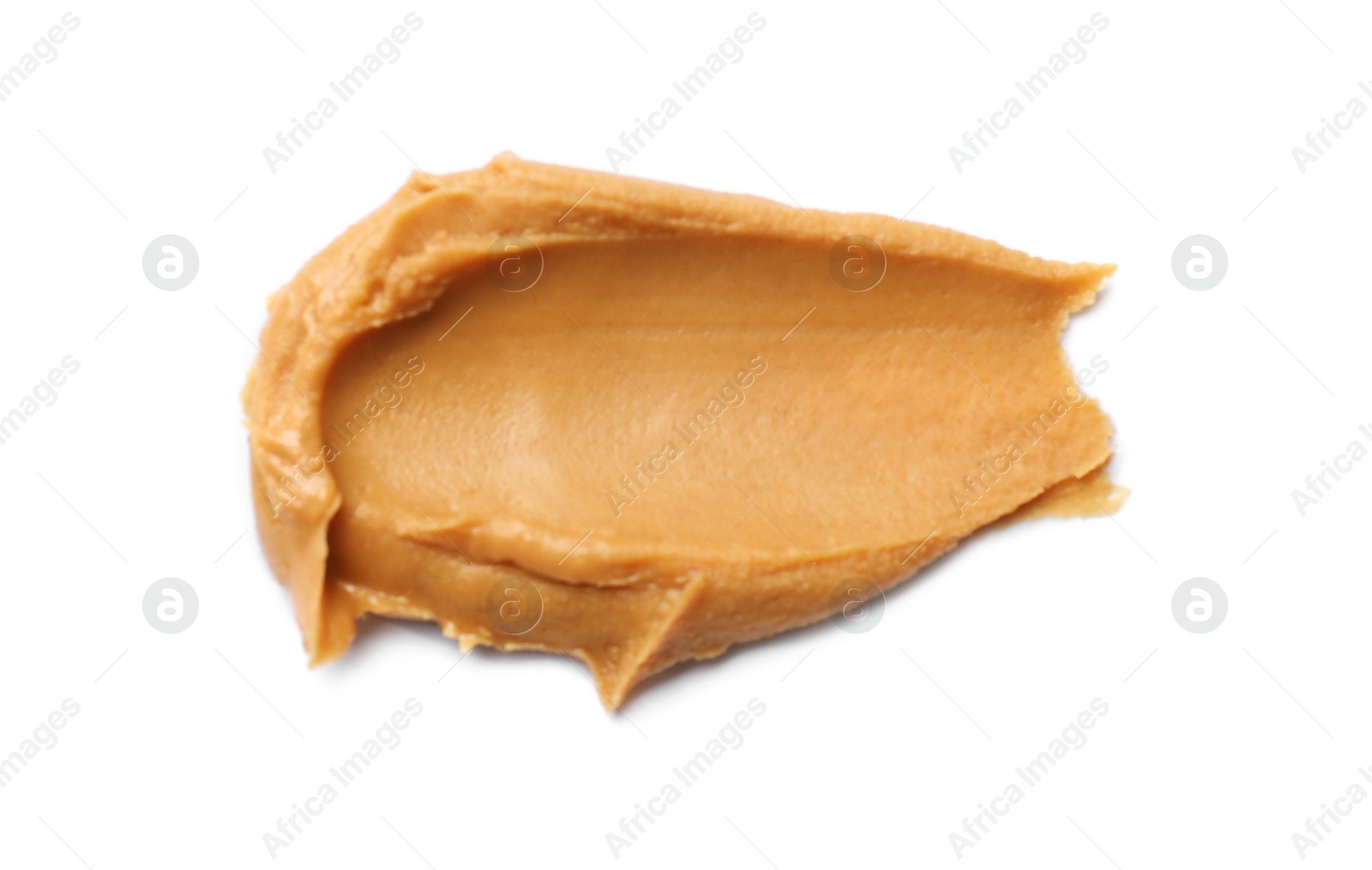 Photo of Tasty peanut butter isolated on white, top view