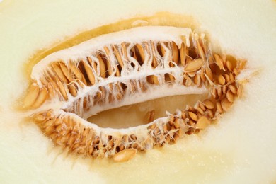 Photo of Half of ripe melon as background, closeup