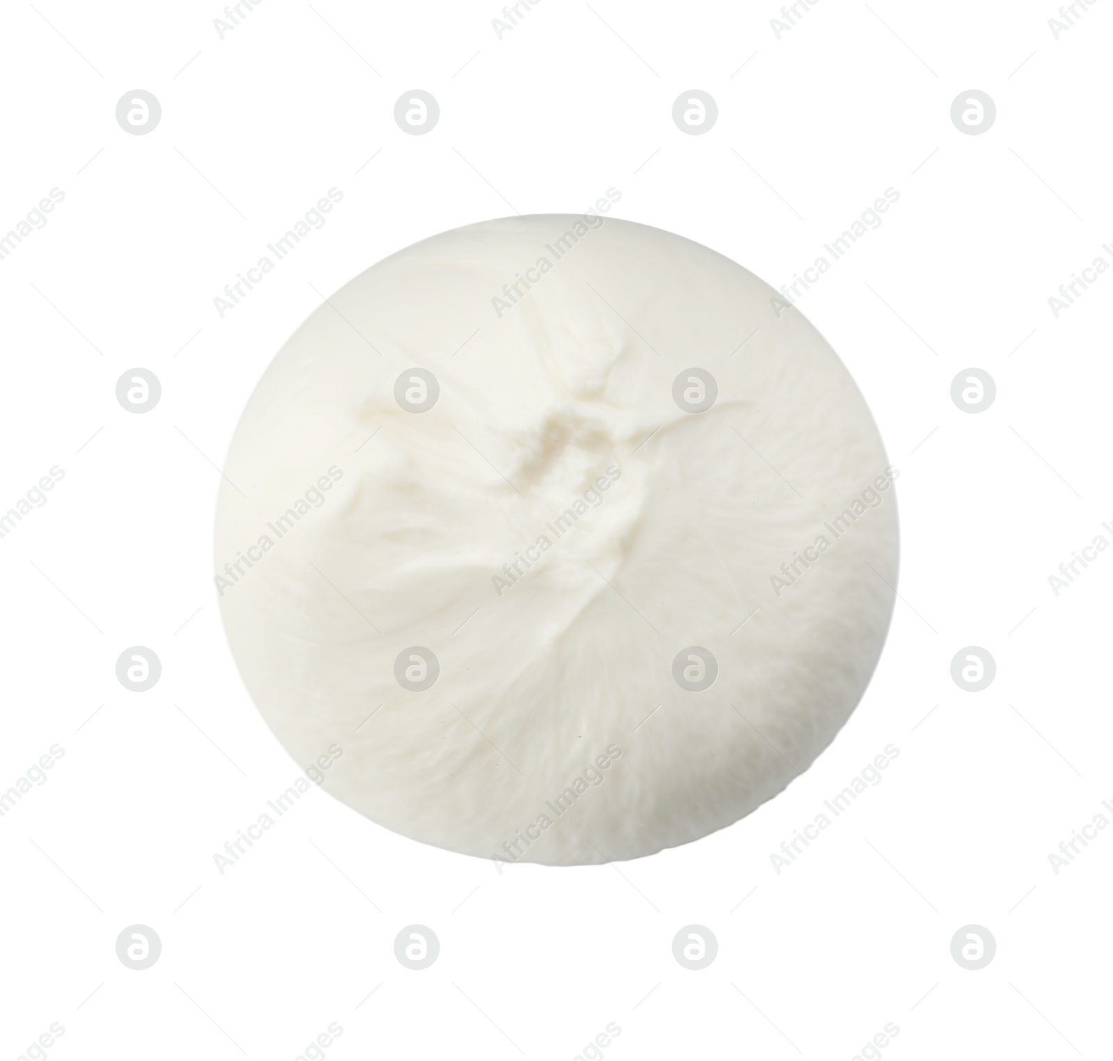 Photo of Delicious burrata cheese isolated on white, top view