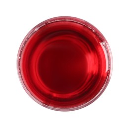 Photo of Glass of tasty grape juice isolated on white, top view