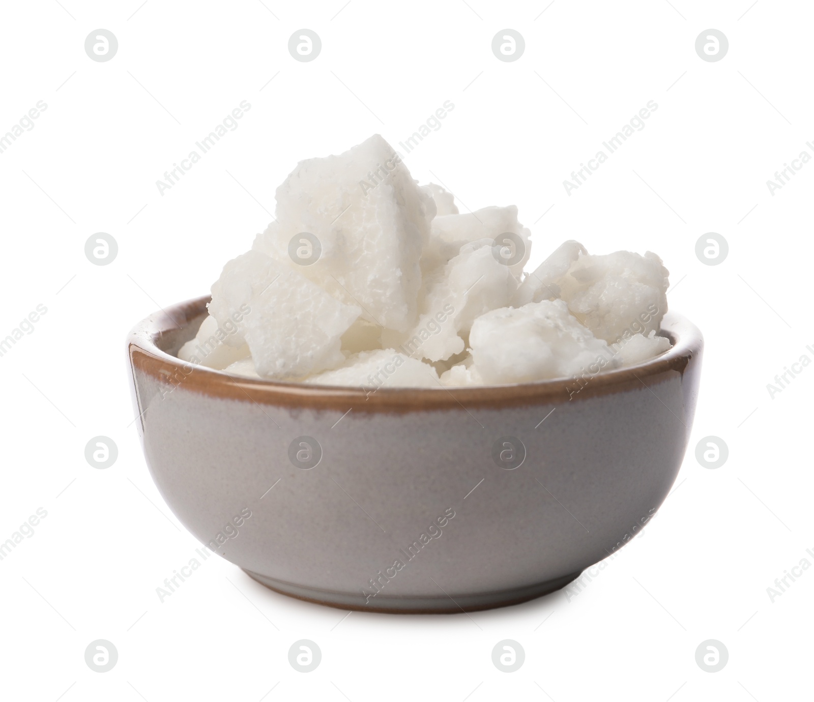 Photo of Shea butter in bowl isolated on white