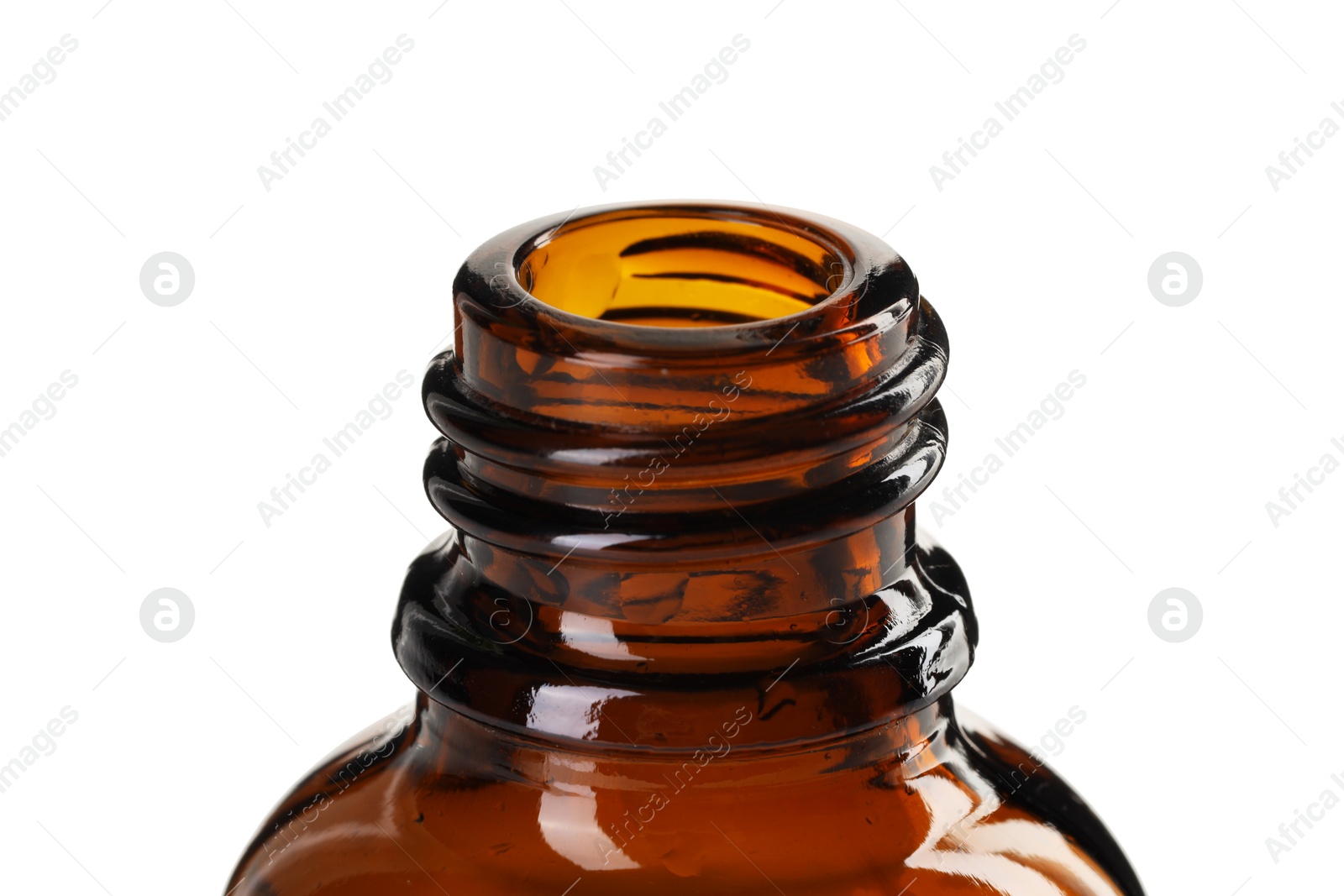 Photo of Bottle of essential oil isolated on white