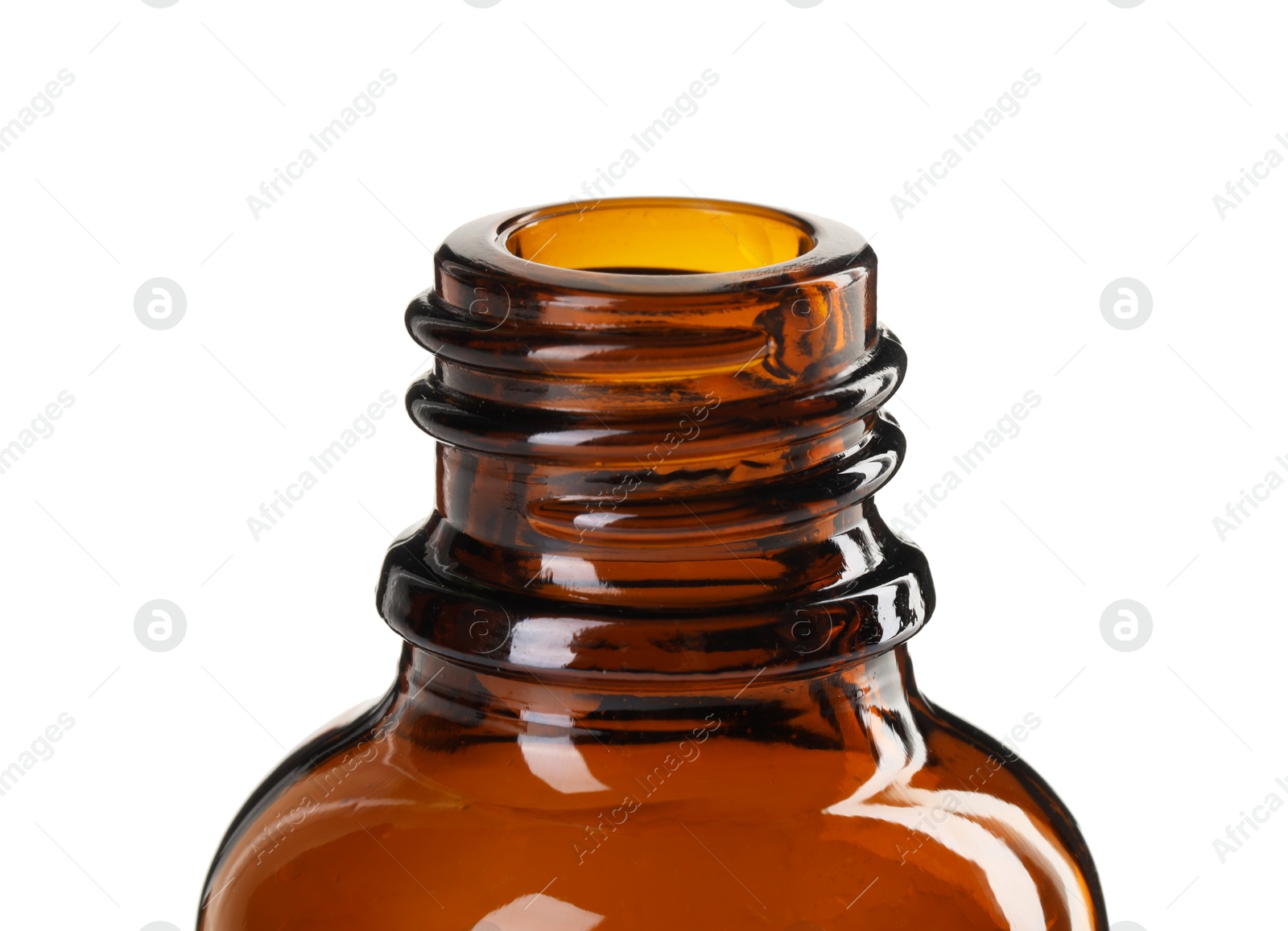 Photo of Bottle of essential oil isolated on white