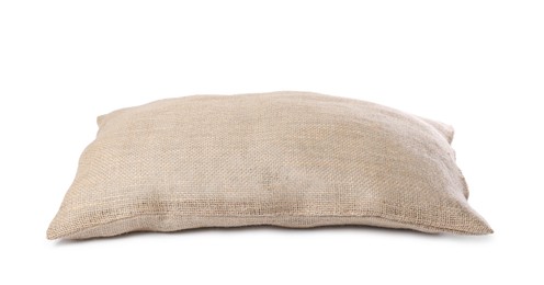 One natural burlap sack isolated on white