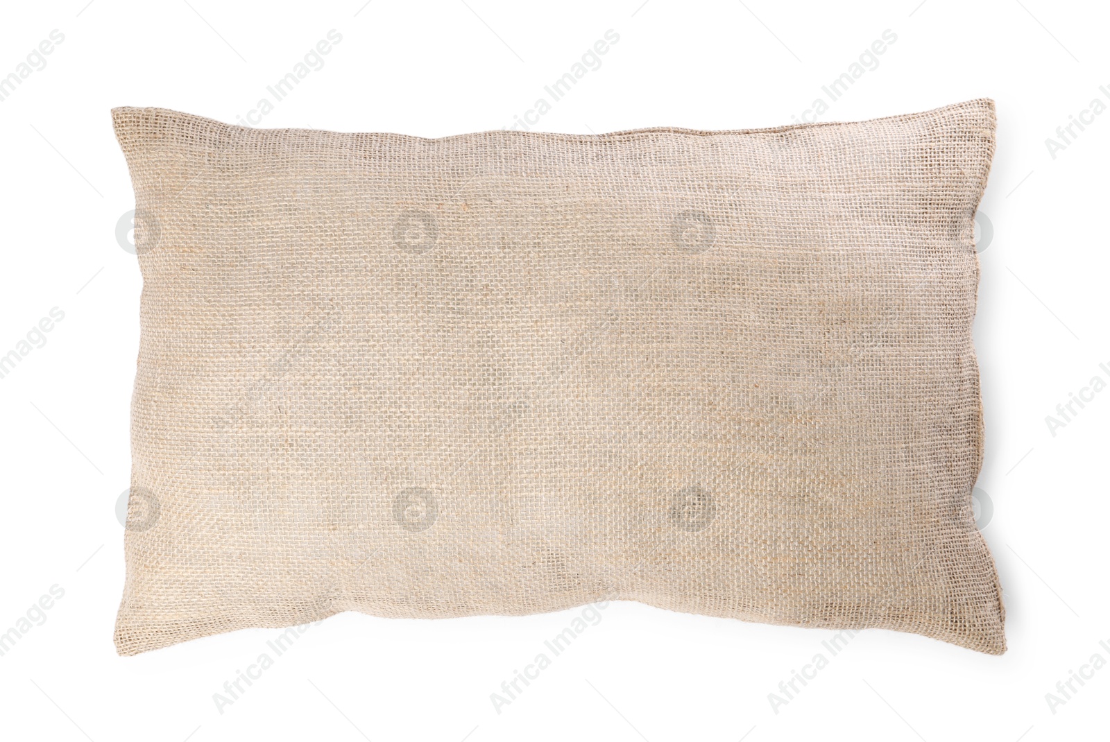 Photo of One burlap sack isolated on white, top view