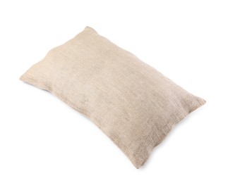 Photo of One natural burlap sack isolated on white