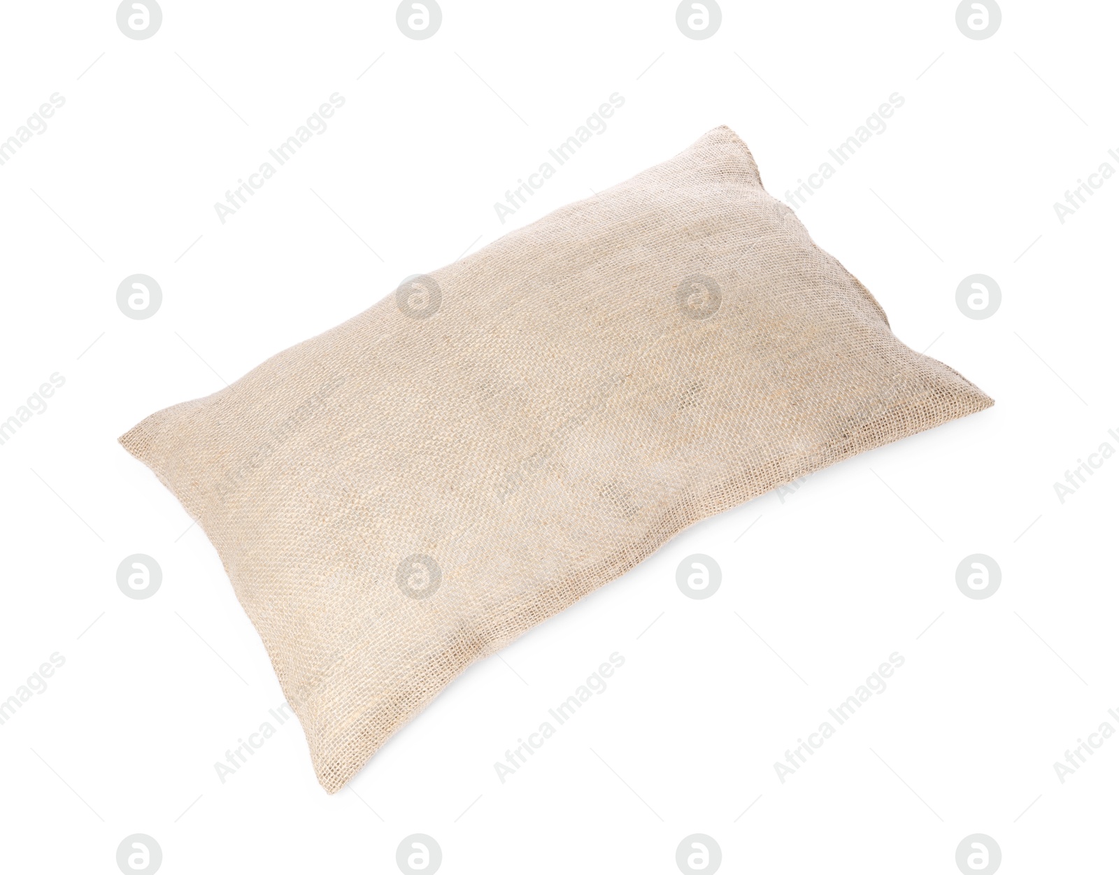 Photo of One burlap sack isolated on white, top view