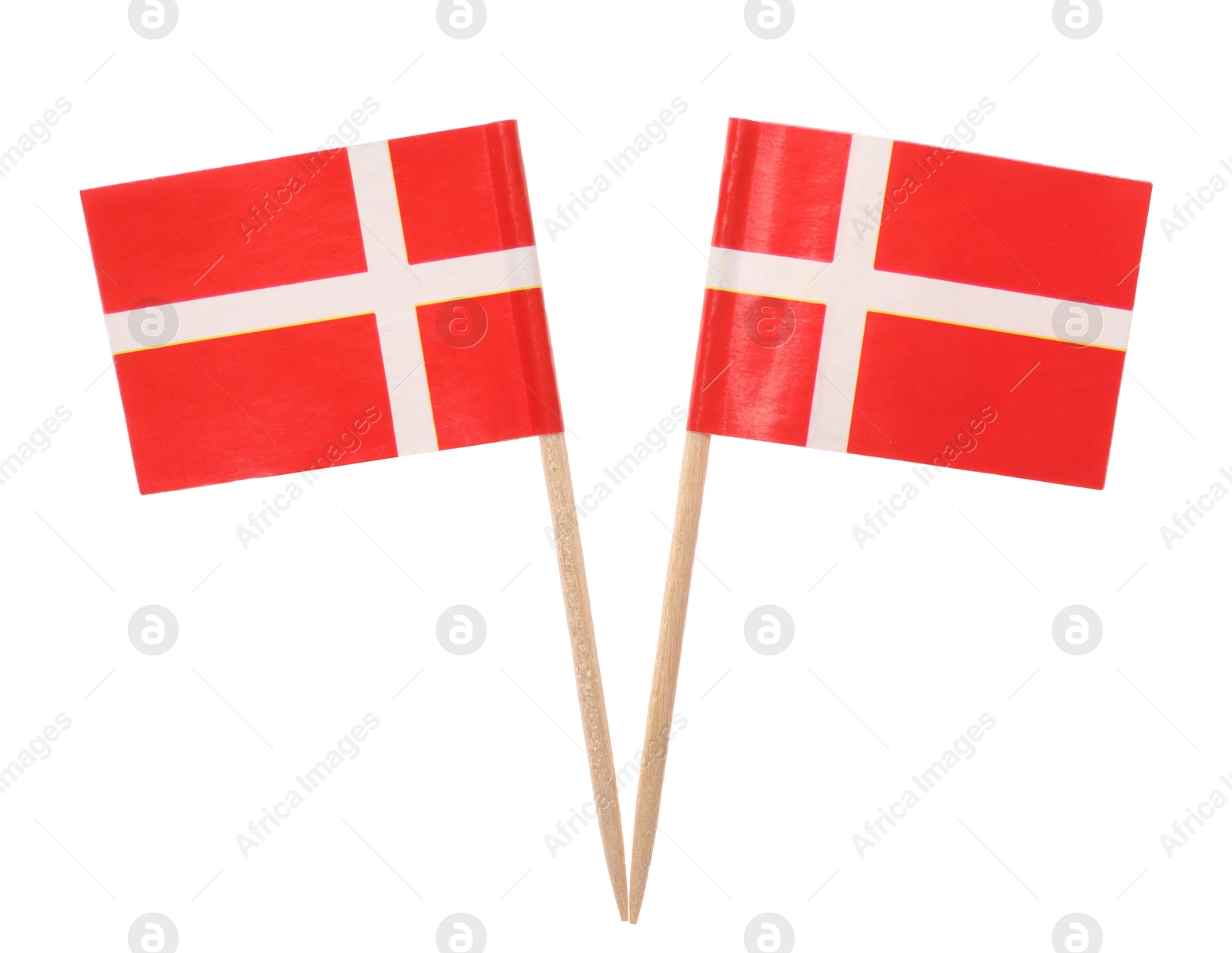 Photo of Small paper flags of Denmark isolated on white