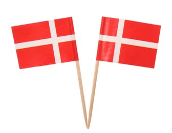 Photo of Small paper flags of Denmark isolated on white