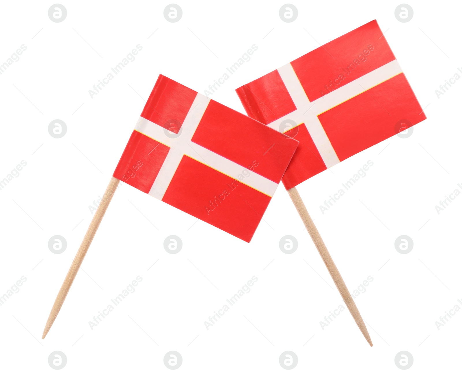 Photo of Small paper flags of Denmark isolated on white