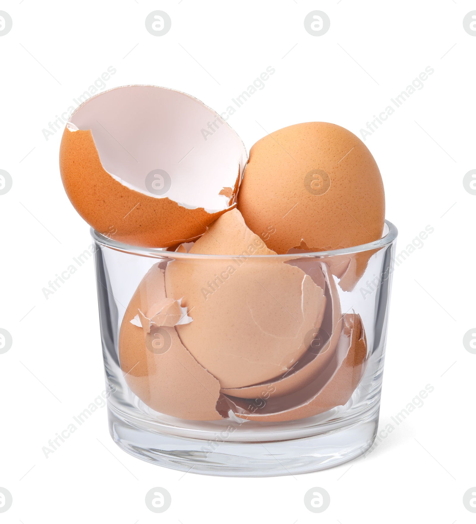 Photo of Pieces of broken eggshells isolated on white