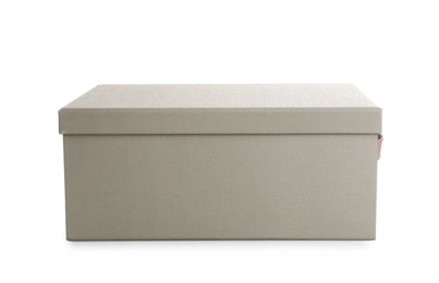 Photo of One gray box with lid isolated on white