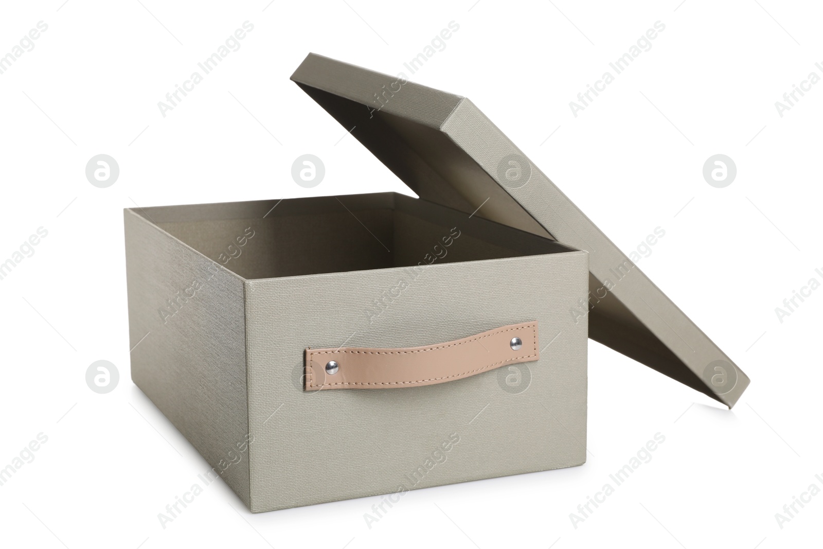 Photo of One gray box with lid isolated on white