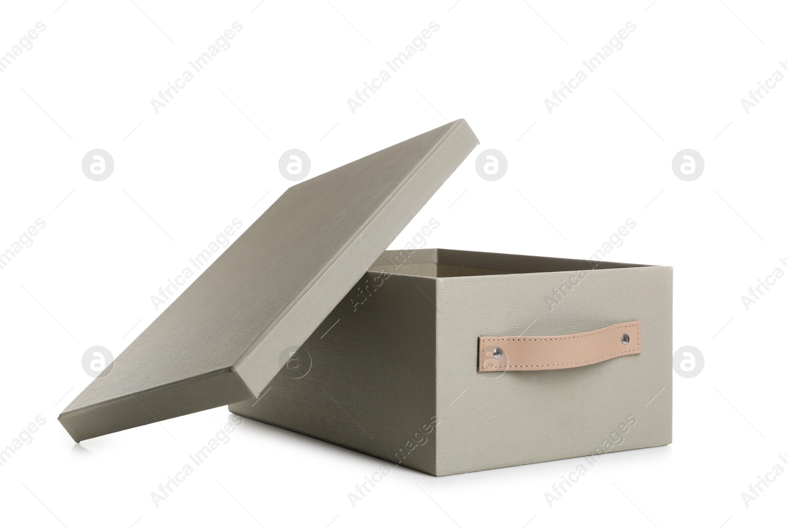 Photo of One gray box with lid isolated on white