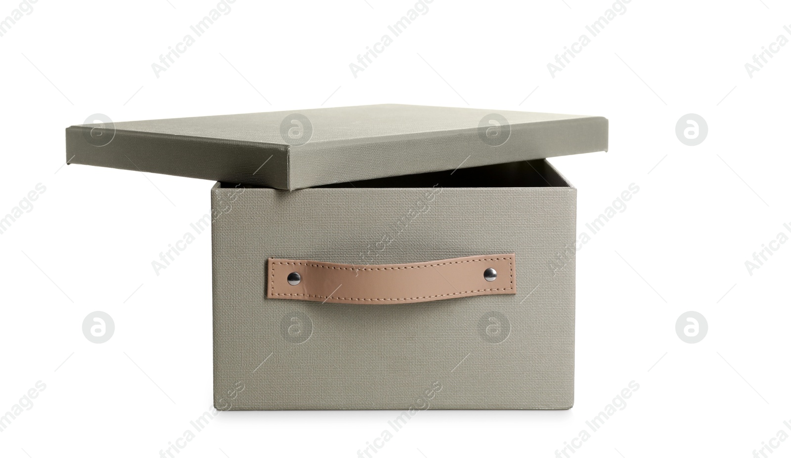 Photo of One gray box with lid isolated on white