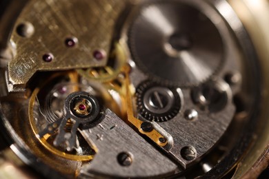 Photo of Mechanism of vintage wrist watch, closeup view