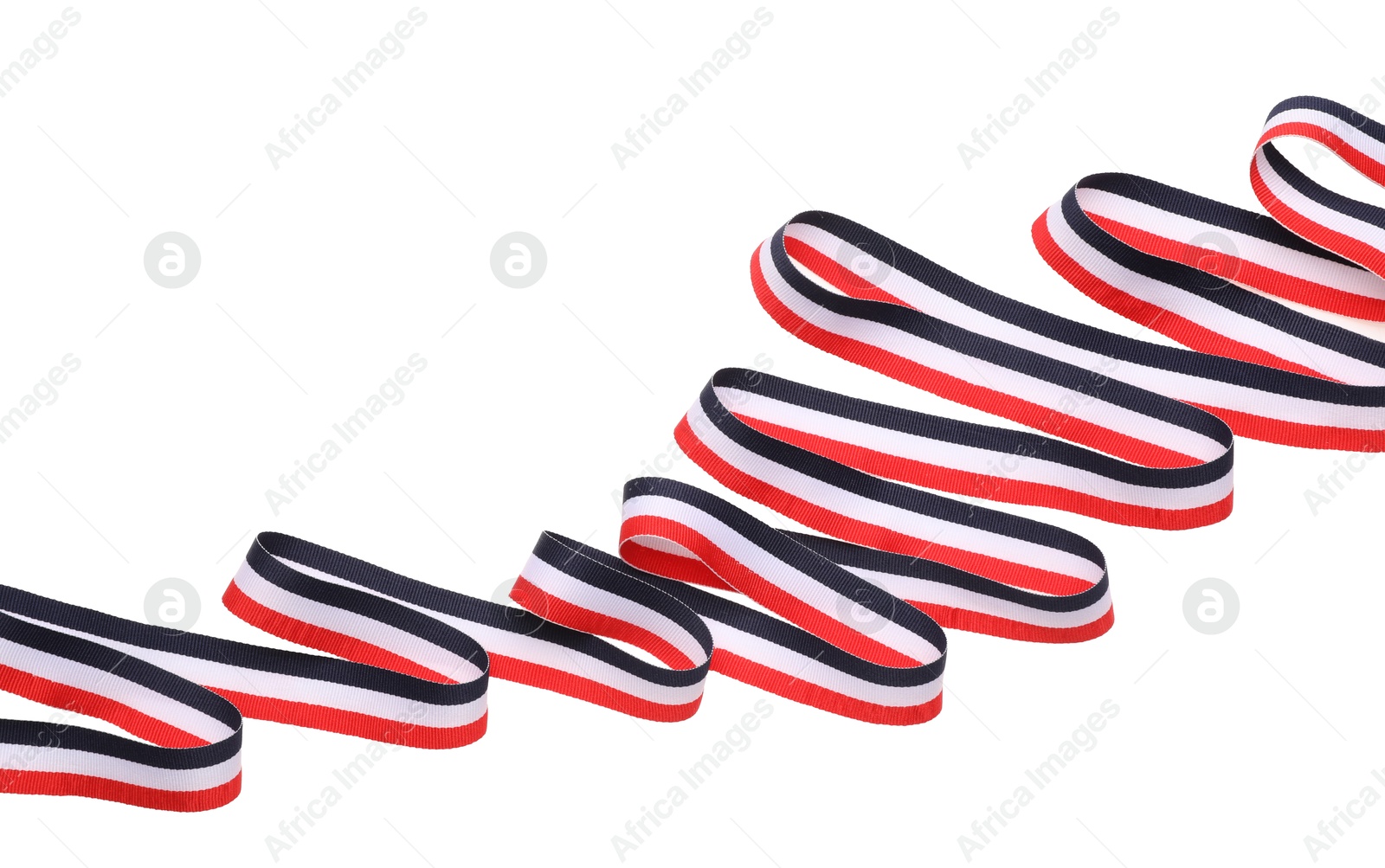 Photo of Ribbon in colors of Yemeni flag isolated on white, top view