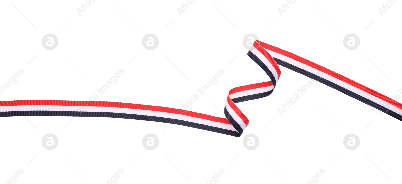 Photo of Ribbon in colors of Yemeni flag isolated on white, top view