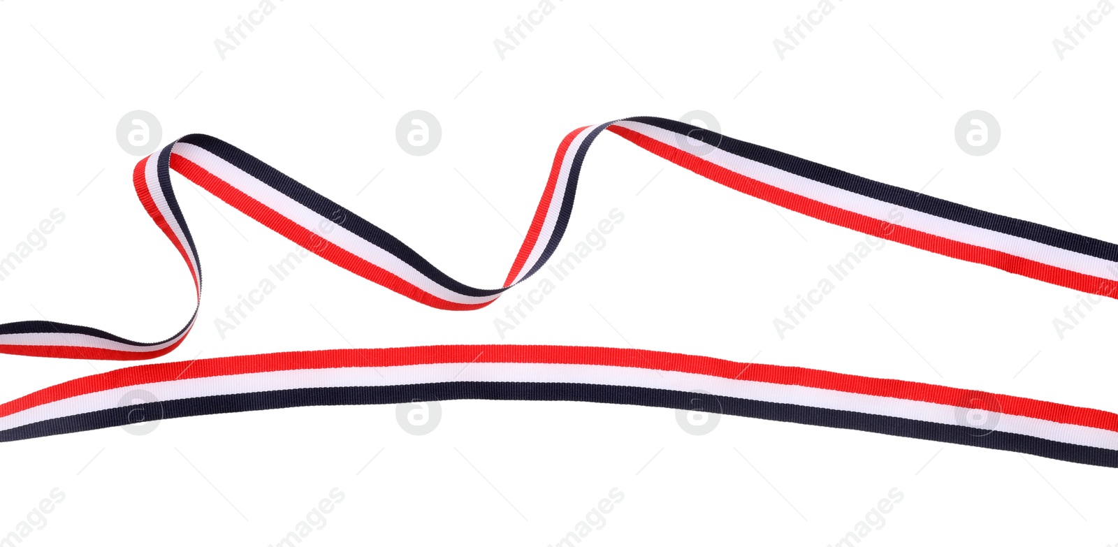 Photo of Ribbon in colors of Yemeni flag isolated on white, top view