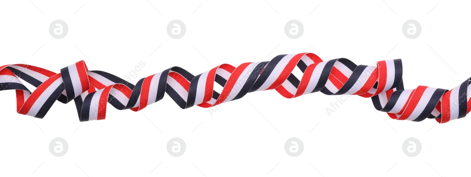 Photo of Ribbon in colors of Yemeni flag isolated on white, top view