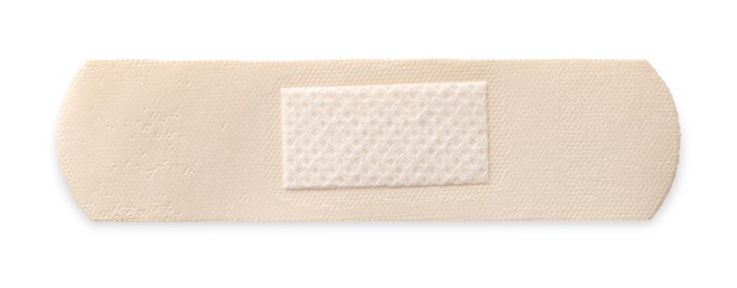 Photo of Medical adhesive bandage isolated on white, top view