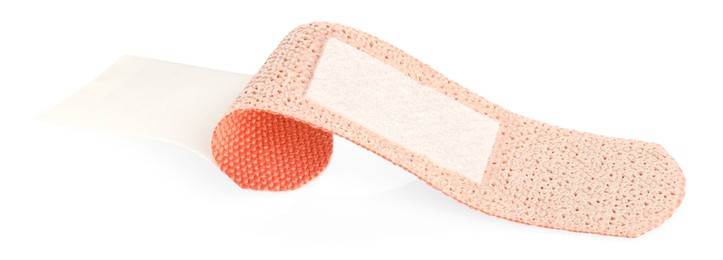 Photo of One medical adhesive bandage isolated on white