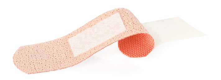 Photo of One medical adhesive bandage isolated on white