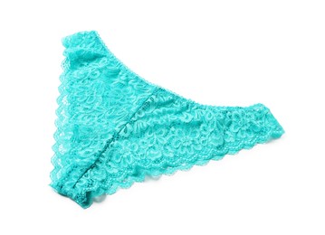 Elegant turquoise lace women's panties isolated on white