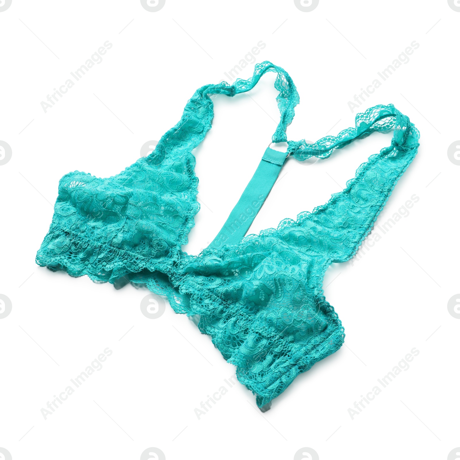 Photo of Elegant turquoise lace women's underwear isolated on white