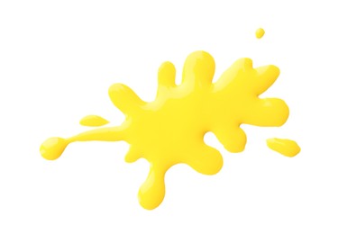 Photo of Blot of yellow printer ink isolated on white, top view