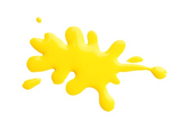 Photo of Blot of yellow printer ink isolated on white, top view