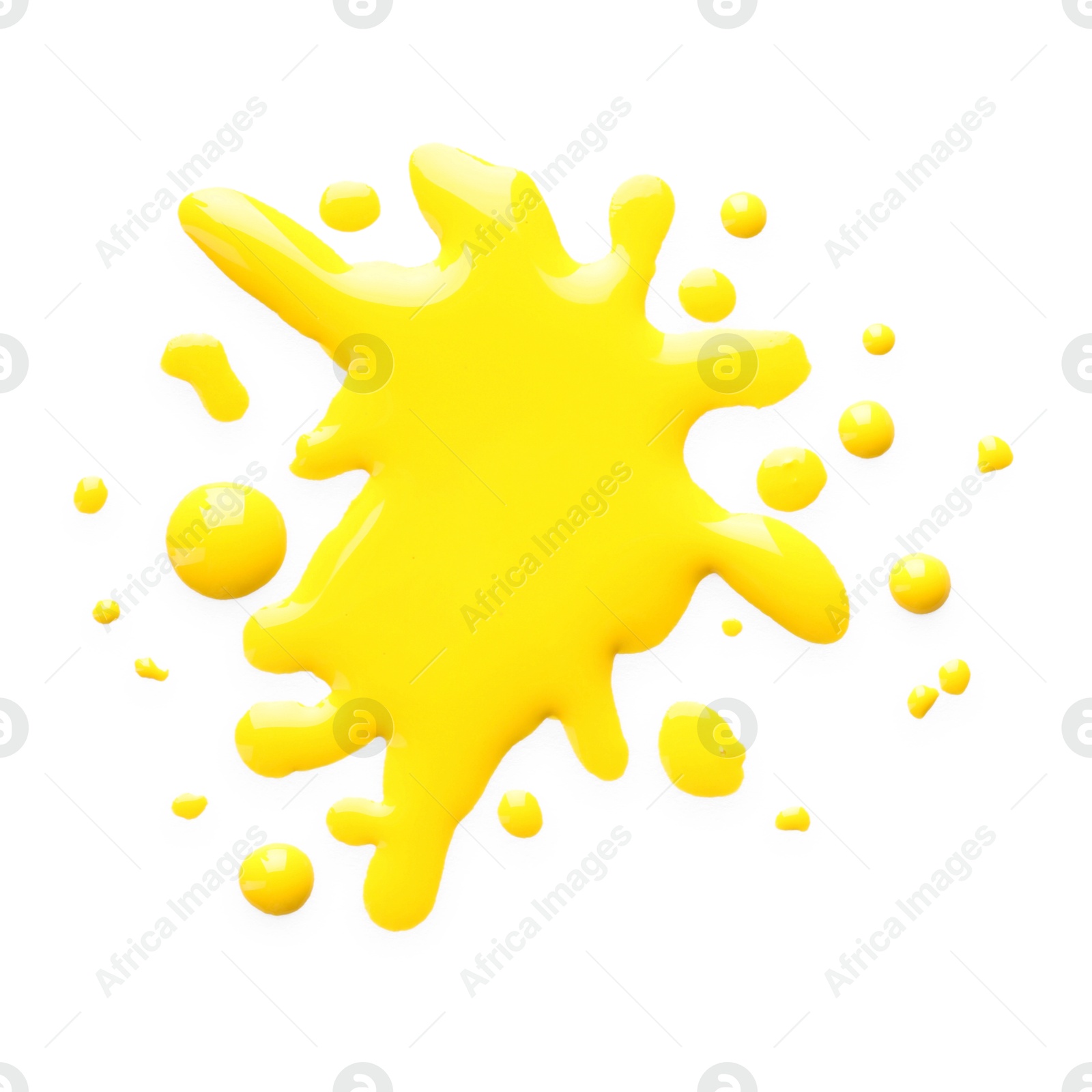 Photo of Blot of yellow printer ink isolated on white, top view