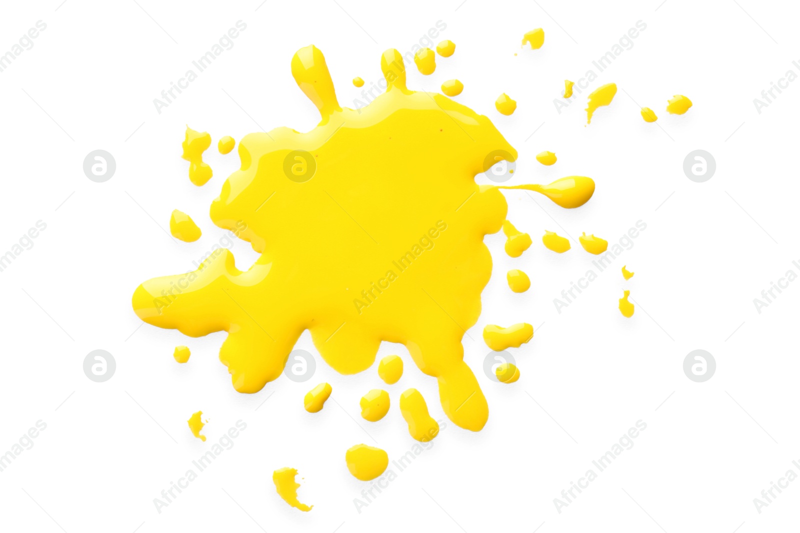 Photo of Blot of yellow printer ink isolated on white, top view