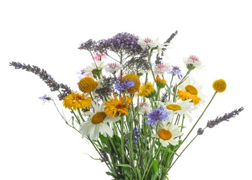 Bouquet of beautiful wildflowers isolated on white