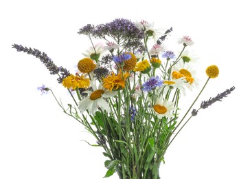 Bouquet of beautiful wildflowers isolated on white