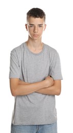 Photo of Portrait of teenage boy on white background