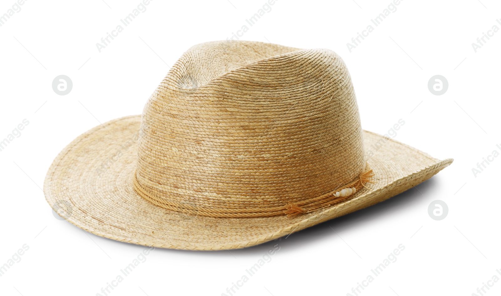 Photo of Straw hat isolated on white. Stylish headdress