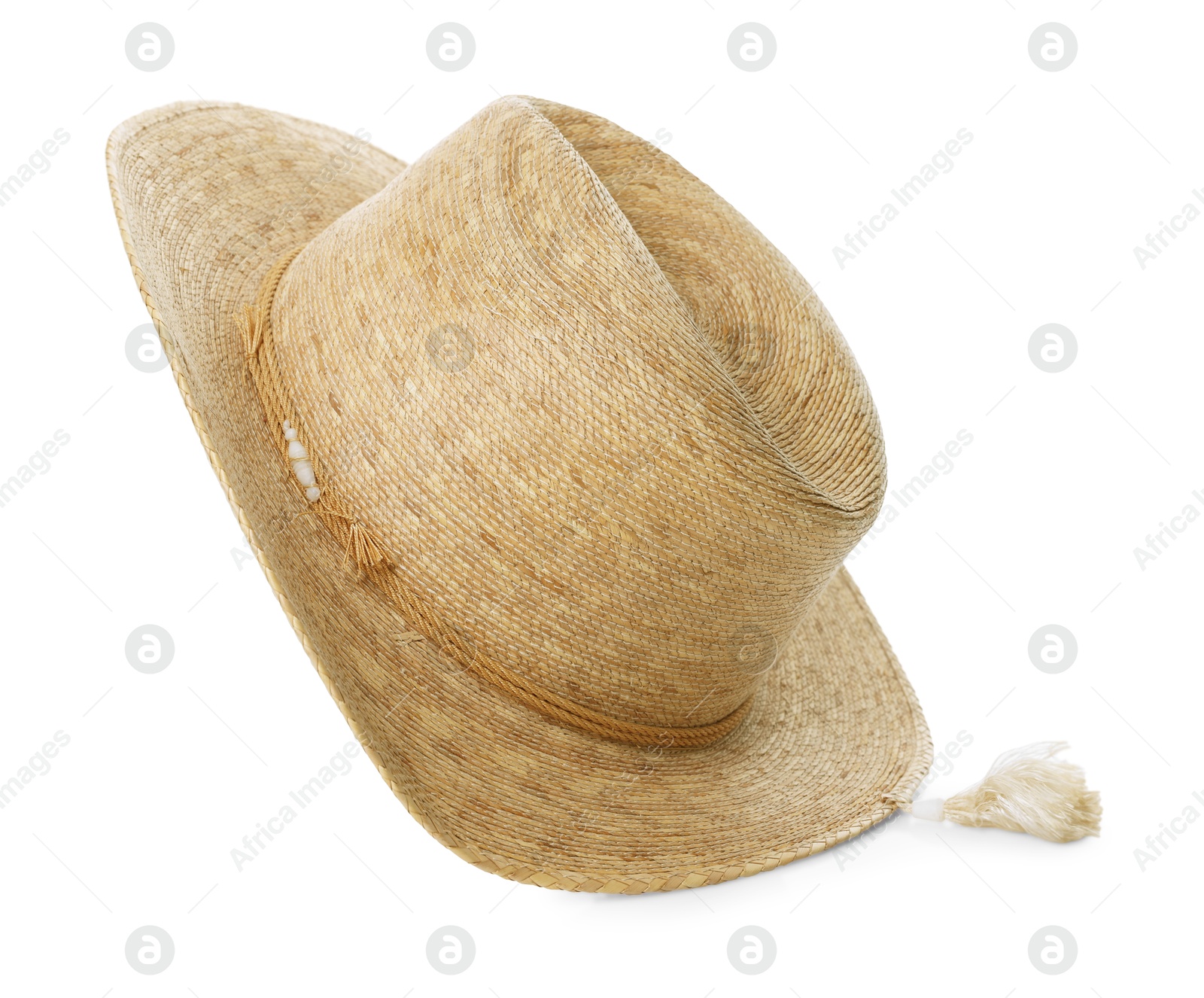 Photo of Straw hat isolated on white. Stylish headdress