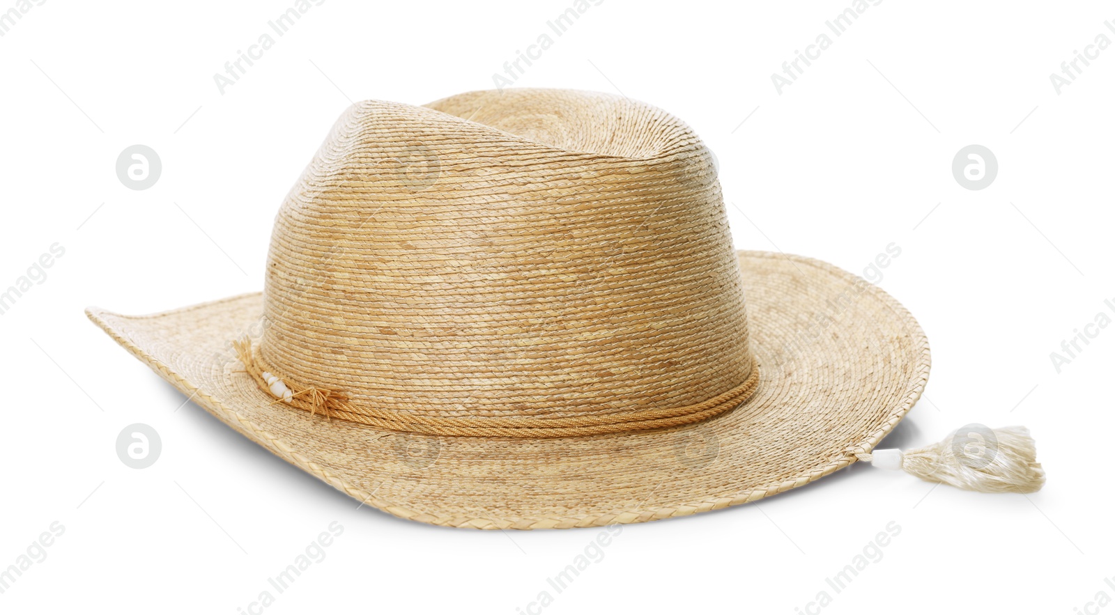 Photo of Straw hat isolated on white. Stylish headdress