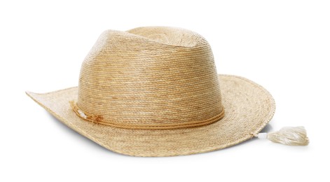 Photo of Straw hat isolated on white. Stylish headdress